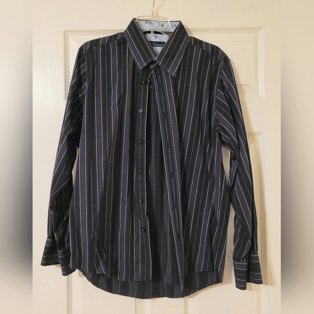 7 Diamonds Striped Contrast Print Men's Dress Shirt Sz XL